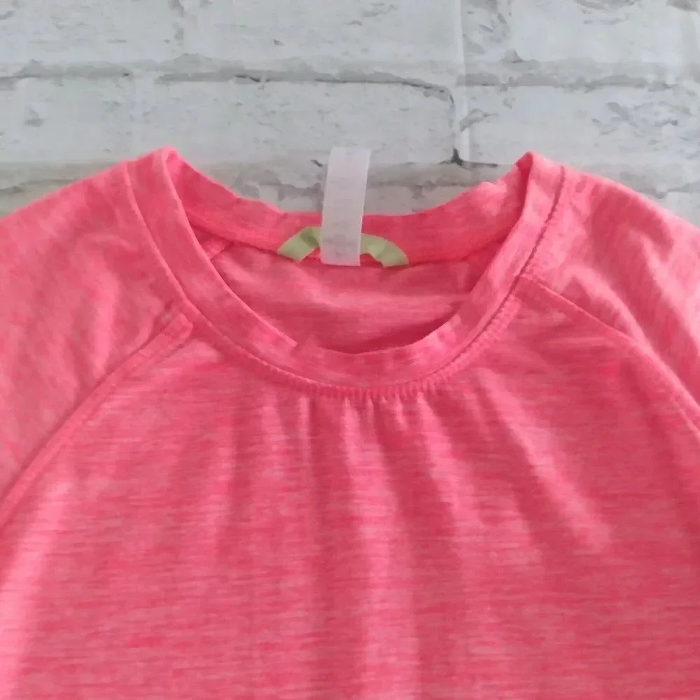 90 Degree by Reflex Top Girls M 10 Heathered Pink Neon Buttery Soft Thumb Holes